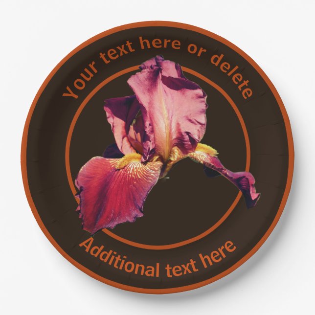 Elegant Iris Flower Personalized Party Paper Plates (Front)