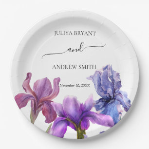 Elegant Iris flower wedding  Paper Plates