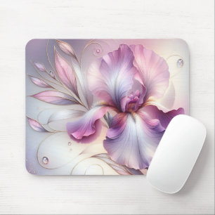 Elegant Iris Flower With Gold Etch Mouse Pad