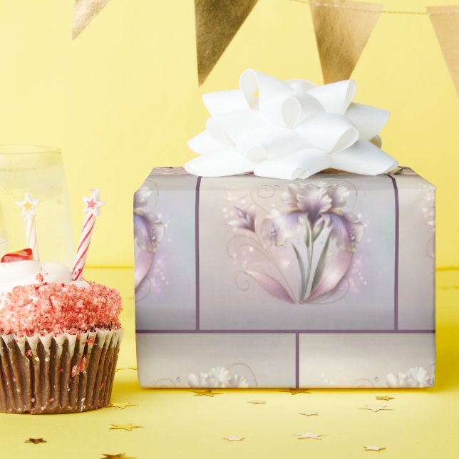 Elegant Iris Flower With Gold Etching Wrapping Paper (Birthday Party)