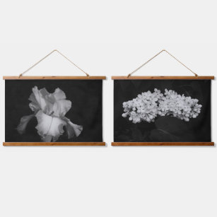 Elegant Iris Lilacs Black White Floral Photography Hanging Tapestry