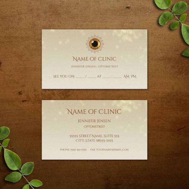 Elegant Iris Optometrist Golden Eye Appointment Card (Elegant Iris Optometrist Golden Eye Appointment Reminder Business Cards)