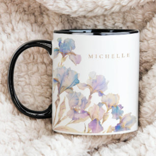 Elegant Iris Personalized Floral Mug