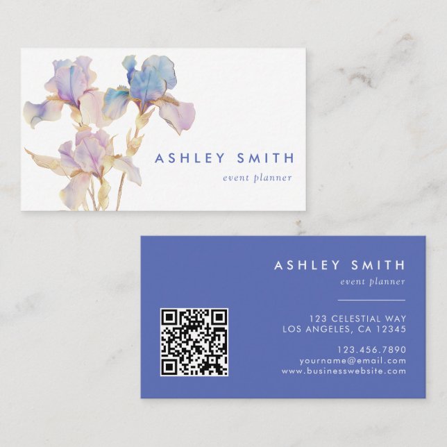 Elegant Iris QR Code Business Card (Front/Back)