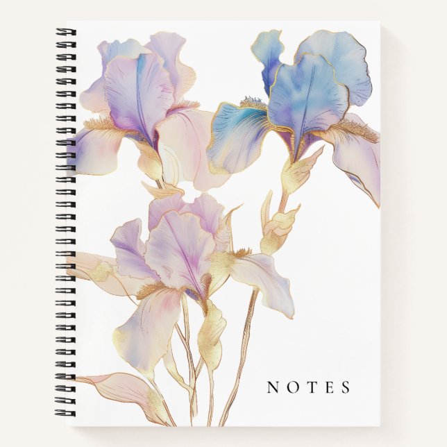Elegant Iris Watercolor Floral Notebook (Front)