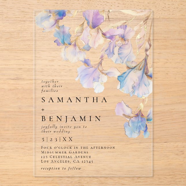 Elegant Iris Wedding Acrylic Invitations (Front)