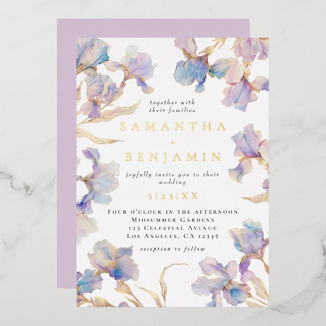 Elegant Iris Wedding Foil Invitation (Front/Back)