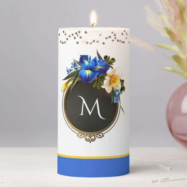 Elegant Irises Monogrammed Pillar Candle (In Situ)