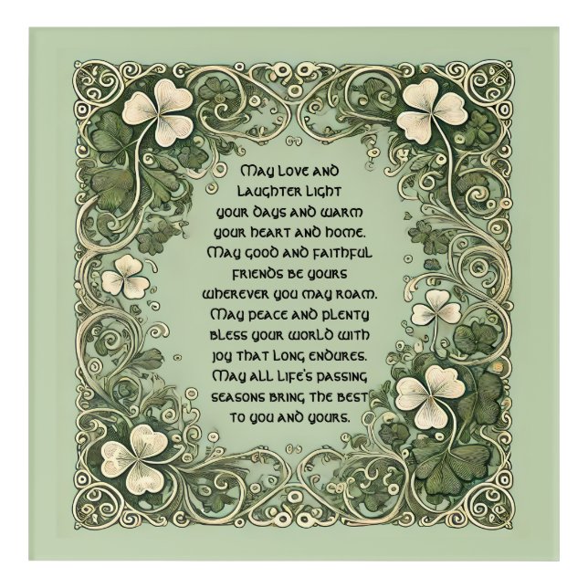 Elegant Irish Blessing with Celtic Shamrock Border Acrylic Print (Front)