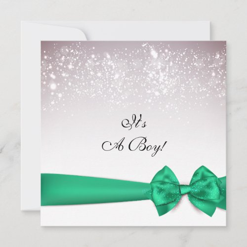 Elegant Irish Green Bow Sparkles Baby Shower Invitation