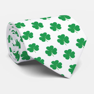 Elegant Irish Shamrock Clover Pattern Green White Neck Tie