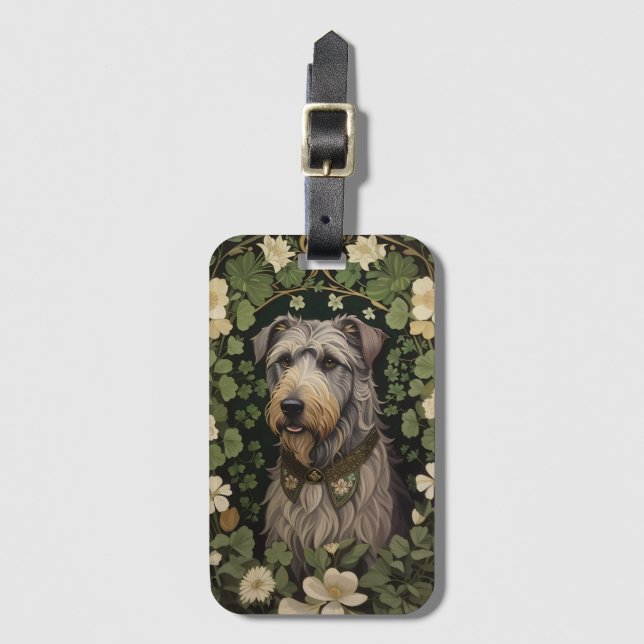 Elegant Irish Wolfhound With Shamrocks  Luggage Tag (Front Vertical)