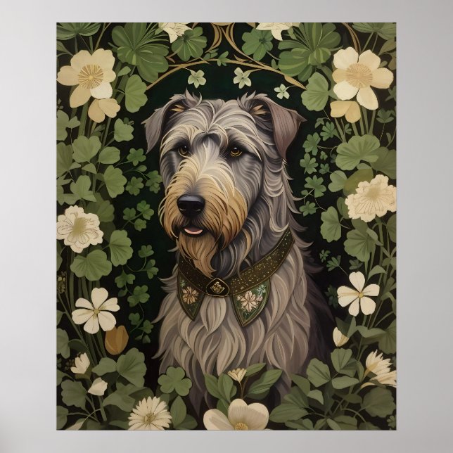 Elegant Irish Wolfhound With Shamrocks  Poster (Front)