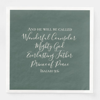 Elegant Isaiah 9:6 Pine Green Christian Christmas Paper Dinner Napkins
