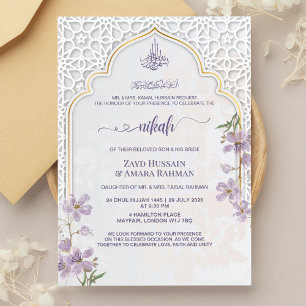 Elegant Islamic Arch Nikah Invitation Watercolor
