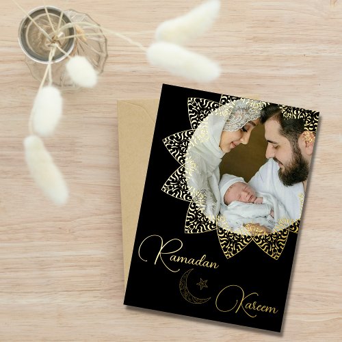 Elegant Islamic Mandala Ramadan Kareem Photo Foil Holiday Card