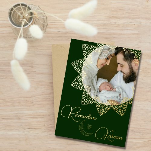 Elegant Islamic Mandala Ramadan Kareem Photo Foil Holiday Card