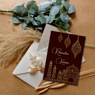 Elegant Islamic Ornamental Mosque Lanterns Ramadan Foil Holiday Card