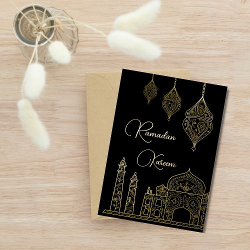 Elegant Islamic Ornamental Mosque Lanterns Ramadan Foil Holiday Card
