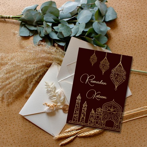 Elegant Islamic Ornamental Mosque Lanterns Ramadan Foil Holiday Card