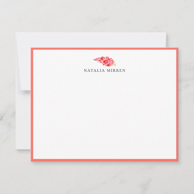 Elegant Island Floral Coral Stem Note Card (Front)
