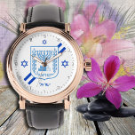 Elegant Israel Watch, Hebrew dial, Israeli Flag Watch<br><div class="desc">Watch: Elegant Israel fashion watch design & Israeli flag with Hebrew numerals and personalized text / name - love my country,  birthdays & wedding gifts,  patriots / sports fans</div>