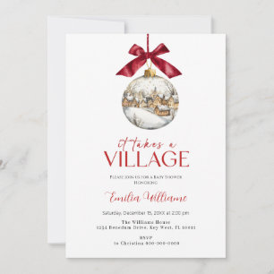 Elegant It Takes a Village Chritsmas Baby Shower Invitation