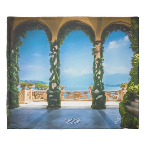 Elegant Italian Arches Lake Como Italy Blue Duvet Cover