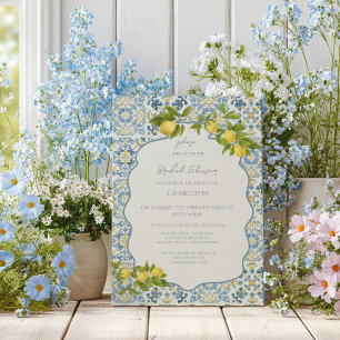 Elegant Italian Blue Tile Lemon Bridal Shower Invitation