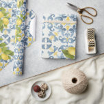 Elegant Italian Blue Tile Lemon Wedding Wrapping Paper<br><div class="desc">Elegant Italian Blue Tile Lemon Wedding collection features dusty blue color and sweet lemon,  stylish script and classy font event details,  modern and romantic,  great for garden themed summer wedding. If you need any other matching product or customization,  kindly message via Zazzle.</div>