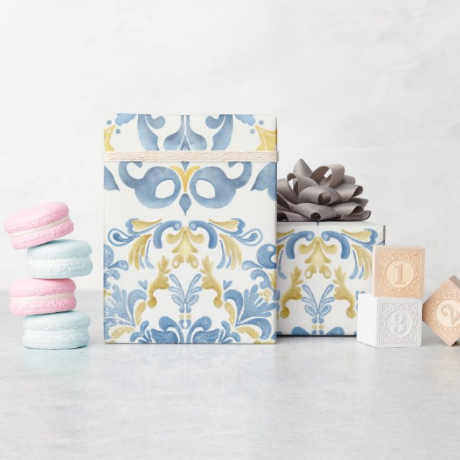 Elegant Italian Blue Tile Lemon Wedding Wrapping Paper (Baby Shower)