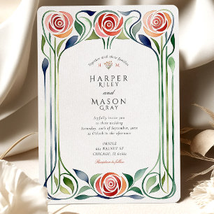 Elegant Italian Blue Tile Watercolor Wedding Invitation