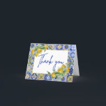 Elegant Italian Blue Tiles Lemon Citrus Script Thank You Card<br><div class="desc">Mediterranean-inspired design with bright blue and yellow Italian Amalfi coast-style tiles with watercolor-painted lemons and faux gold glitter arched frame.</div>