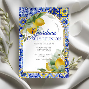 Elegant Italian Blue Tiles Lemons Family Reunion Invitation