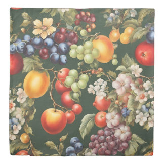 Elegant Italian Design with Fruits and Flowers Duvet Cover