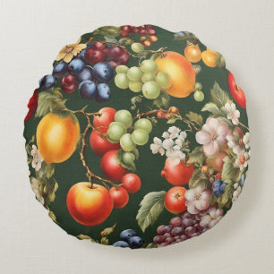Elegant Italian Design with Fruits and Flowers Round Pillow