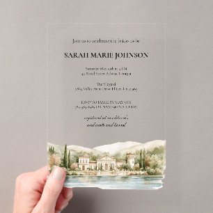 Elegant Italian Lake Como Bridal Shower Acrylic Invitations