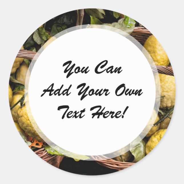Elegant Italian Lemon Basket Amalfi Coast Lemons Classic Round Sticker (Front)