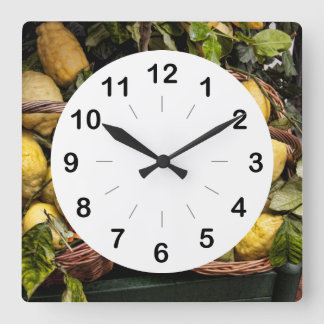 Elegant Italian Lemon Basket Amalfi Coast Lemons Square Wall Clock