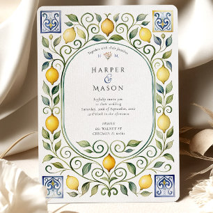 Elegant Italian Lemon & Blue Tile Wedding Invitation