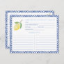 Elegant Italian Lemon Bridal Shower Recipe Card