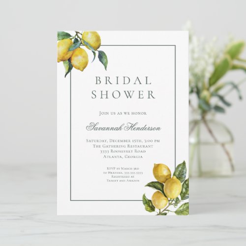Elegant Italian Lemon Summer Bridal Shower Invitation