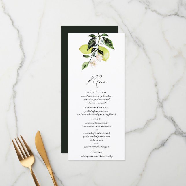 Elegant Italian Lemons Calligraphy Menu (Front/Back In Situ)