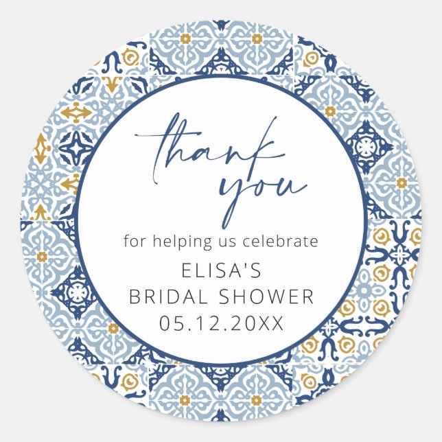 Elegant Italian Tile Bridal Shower Sticker (Front)