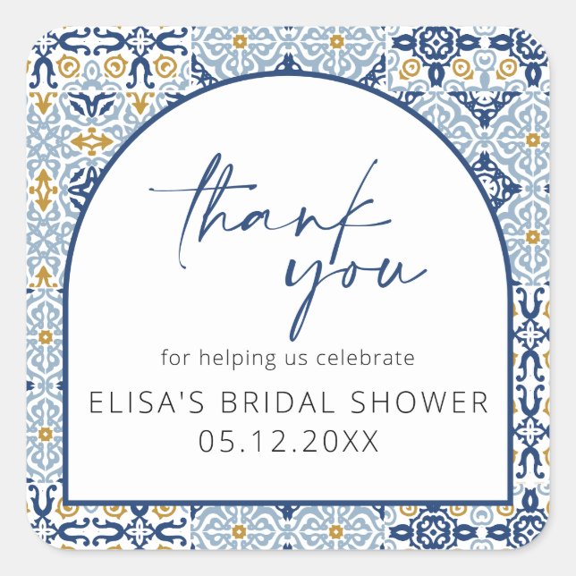 Elegant Italian Tile Bridal Shower Sticker (Front)