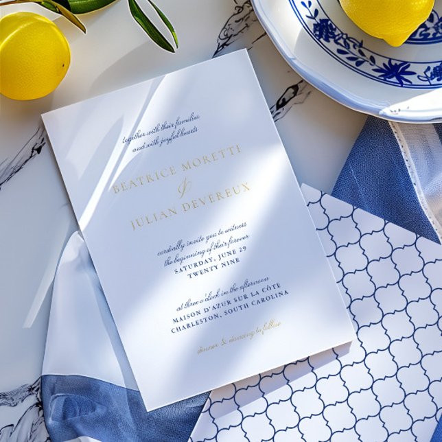 Elegant Italian Tiles Blue & Gold Wedding Foil Invitation (Elegant Italian Tiles Blue & Gold Wedding Foil Invitation)