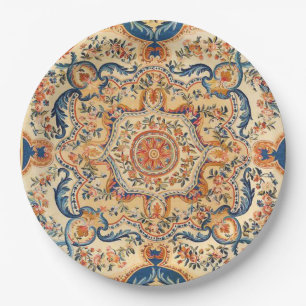 Elegant Italian Vintage Baroque Blue Orange Paper Plates