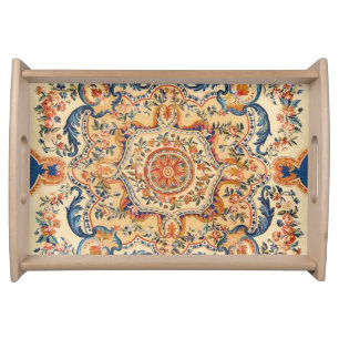 Elegant Italian Vintage Baroque Blue Orange Serving Tray