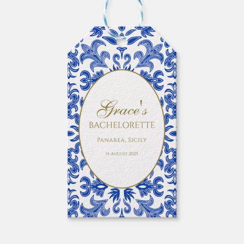Elegant Italian White and Blue Bachelorette Gift Tags