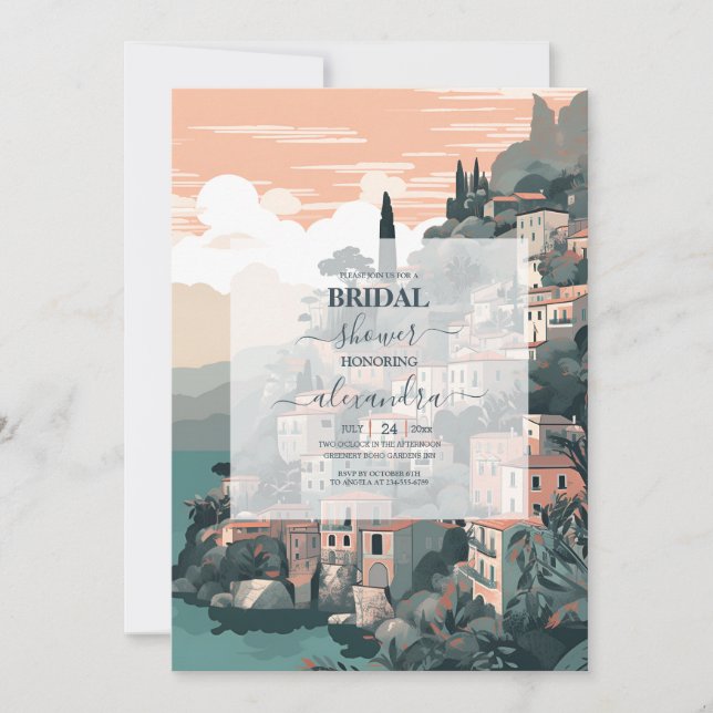Elegant Italy Capri Destination Bridal Shower Invitation (Front)